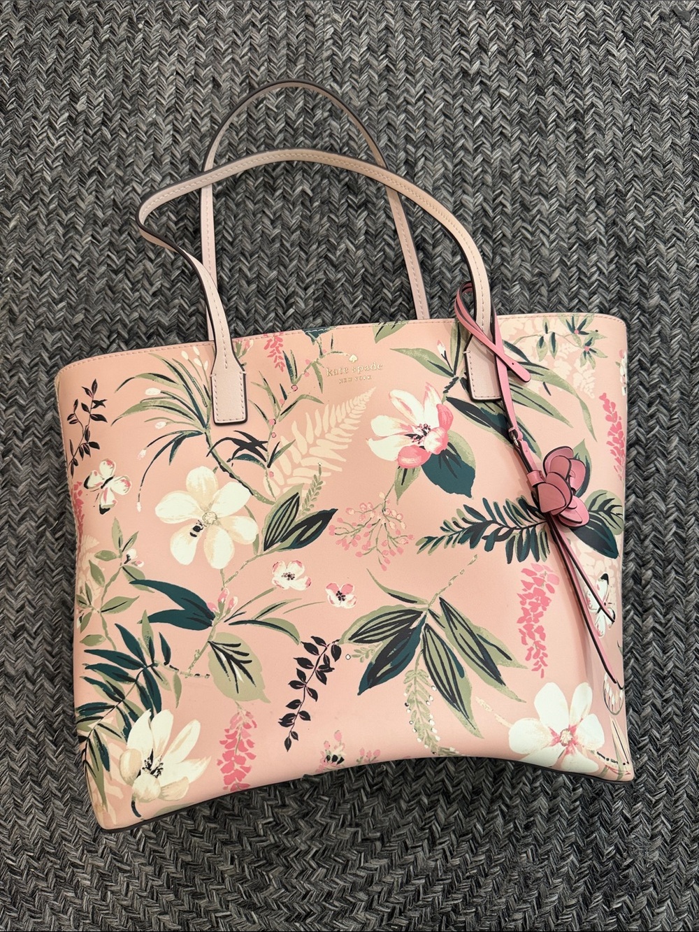 kate spade Pink Floral Leather Tote with Botanical Print